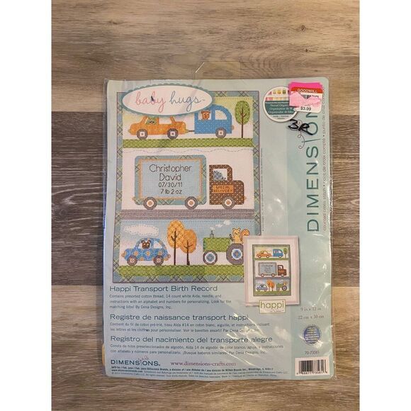 New 2010 Dimensions "Happi Transport Birth Record" counted Cross Stitch 70-73561 - Picture 1 of 3